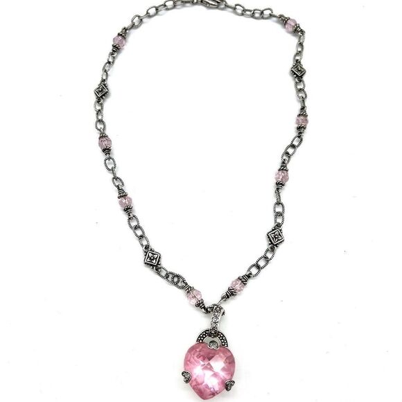 Silver Tone Chain with Pink Rose Crystal - Picture 2 of 3